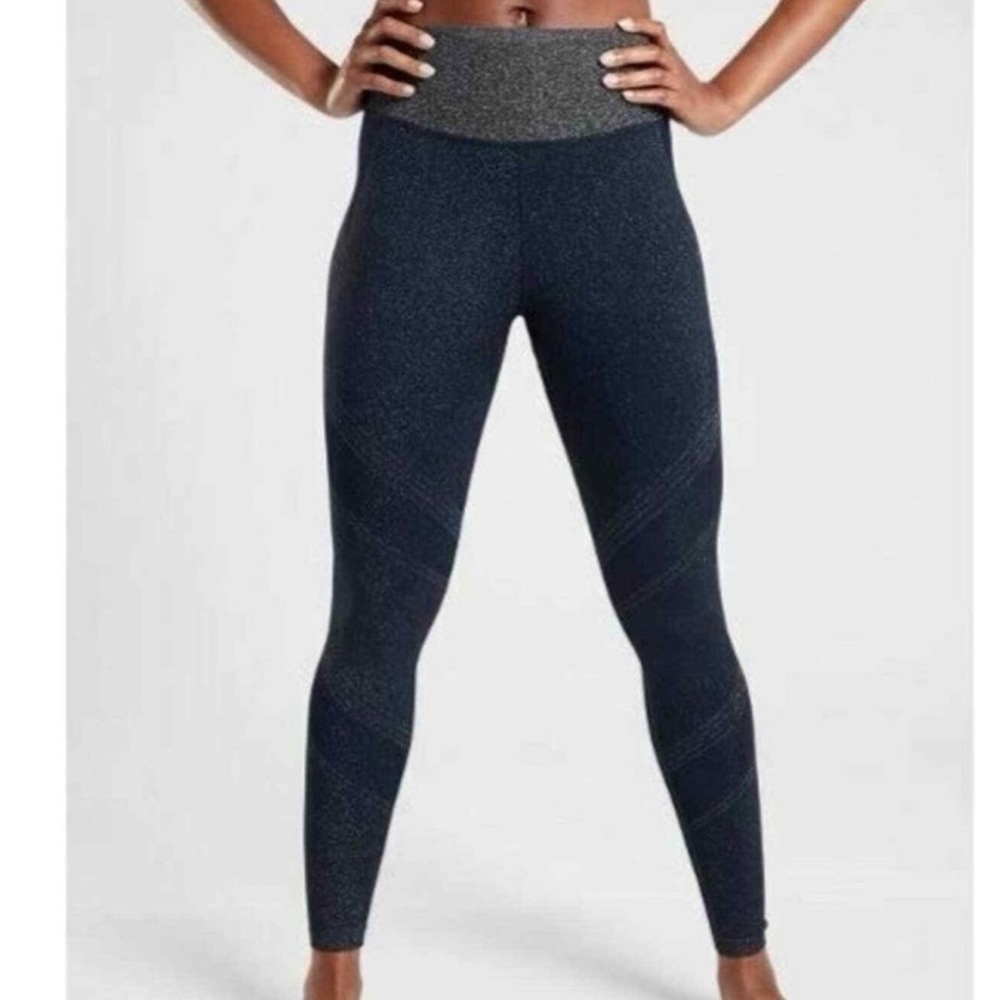 Sz S Athleta Twilight Blue Silver Shimmer Tight Leggings
